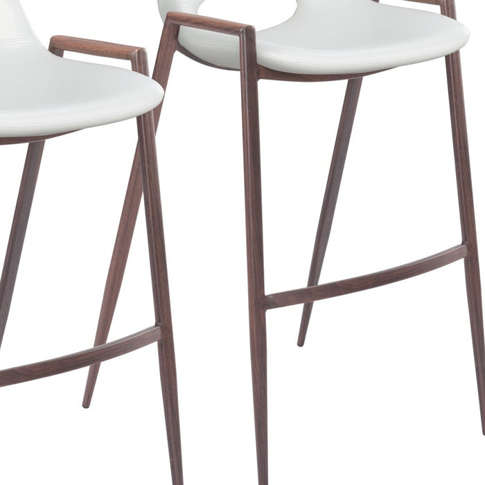 Set of Two 29" White And Brown Steel Low Back Bar Height Bar Chairs