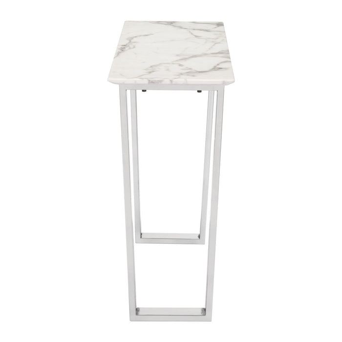 47" White and Silver Faux Marble Sled Console Table