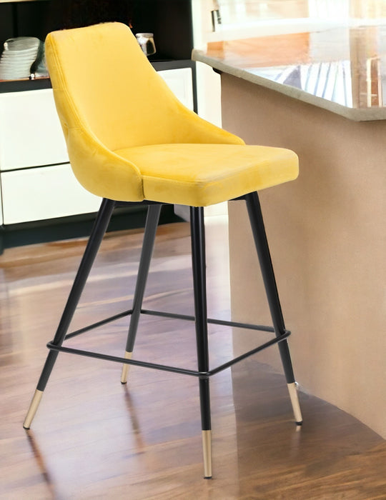 26" Yellow And Black Steel Low Back Counter Height Bar Chair