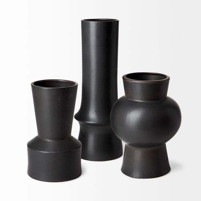 11" Matte Black Contempo Deco Ceramic Vase