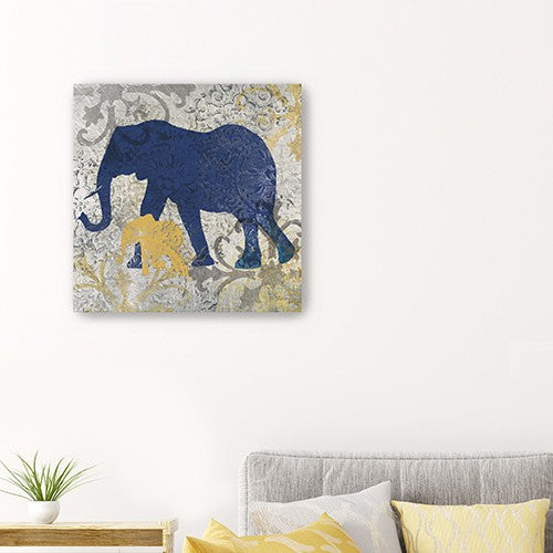 Exotic Blue And Gold Elephant Unframed Print Wall Art