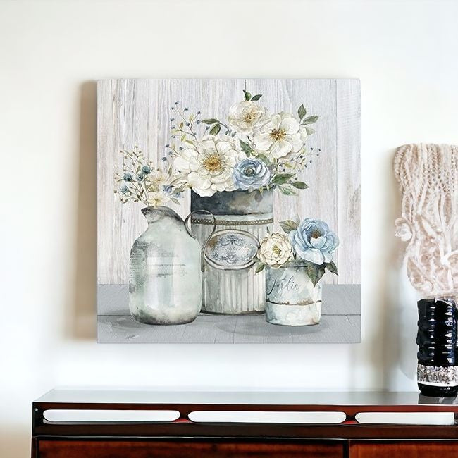 Rustic Grey Flowers Unframed Print Wall Art