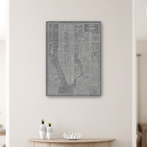 24" x 16" Gray and White Aerial New York Map Canvas Wall Art