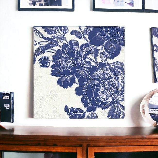 Blue Toile Rose Unframed Print Wall Art