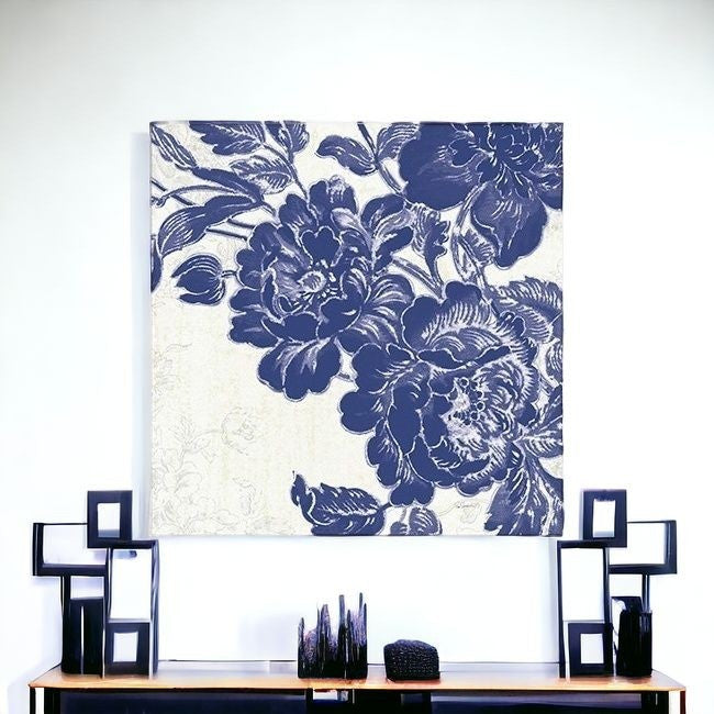 Blue Toile Rose Unframed Print Wall Art