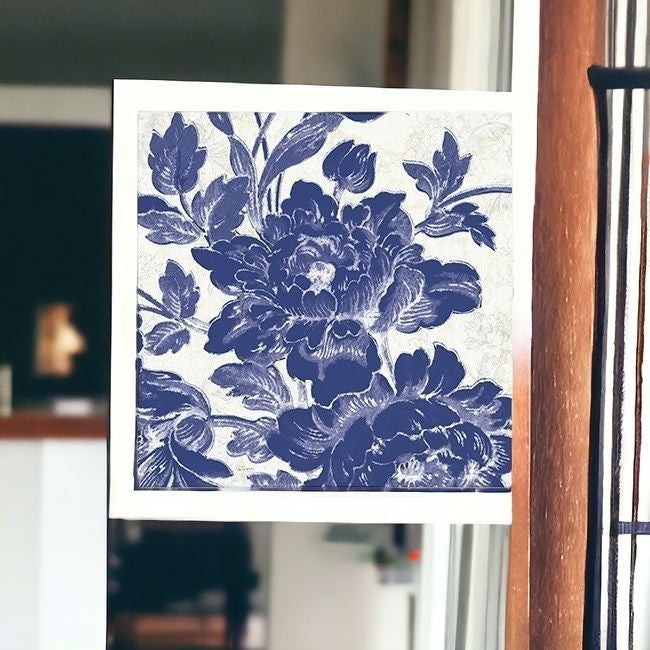 Blue Toile Roses Unframed Print Wall Art