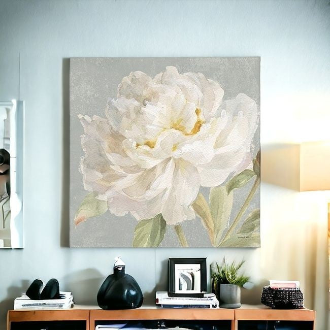 Angelic White Peony Flower Unframed Print Wall Art