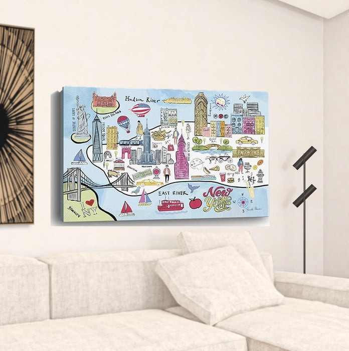 Fun Illustrated Nyc Map Unframed Print Wall Art