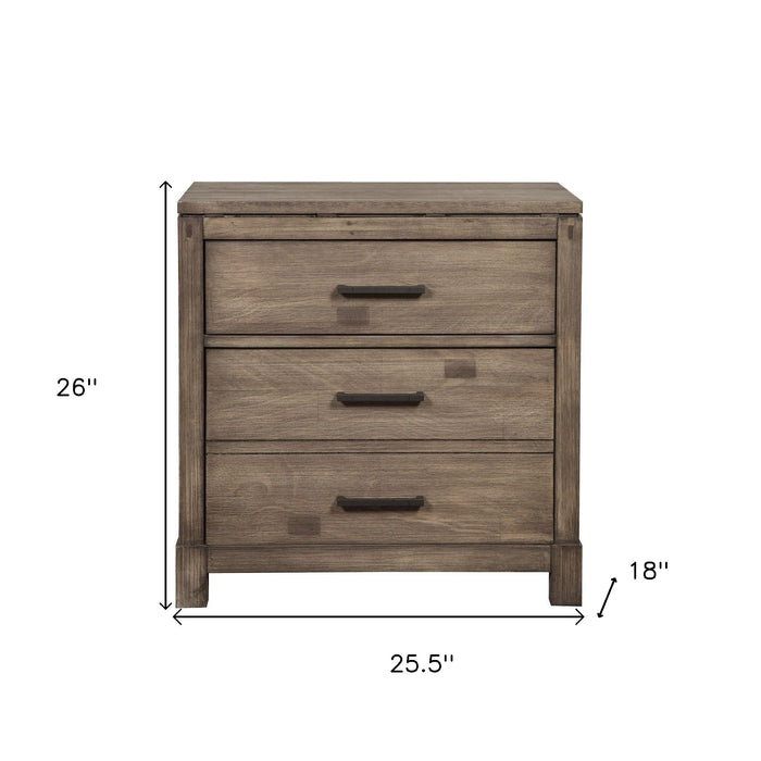 26" Weathered Gray Two Drawer Wood Nightstand