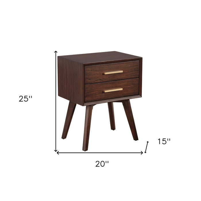 Walnut and Gold 2 Drawer Nightstand