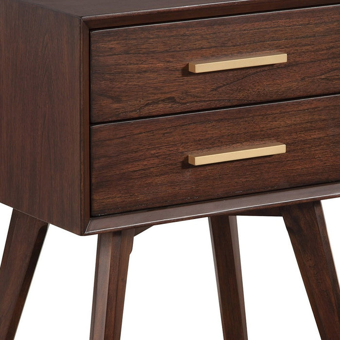 Walnut and Gold 2 Drawer Nightstand