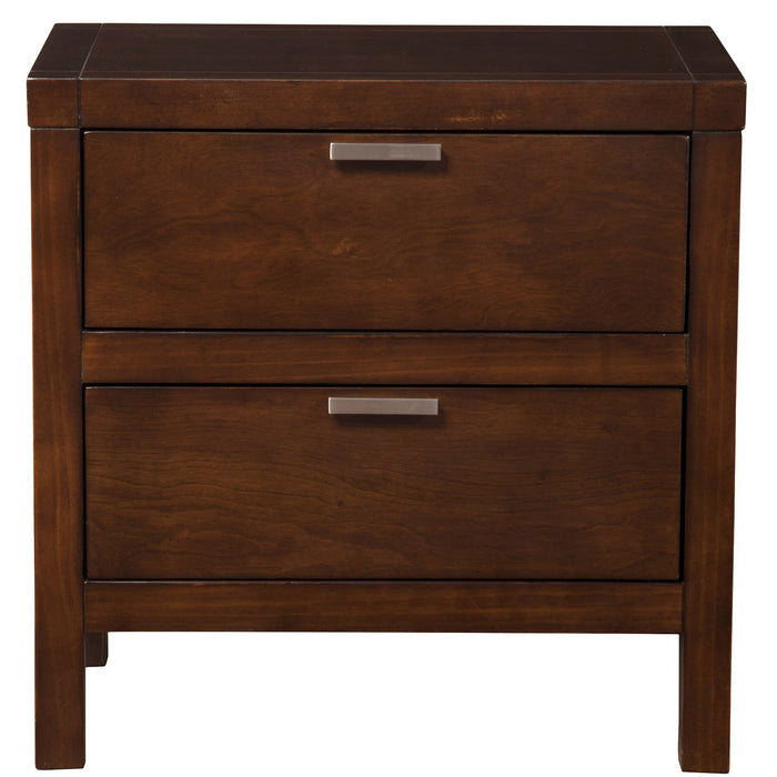 24" Brown Two Drawers Faux Wood Nightstand