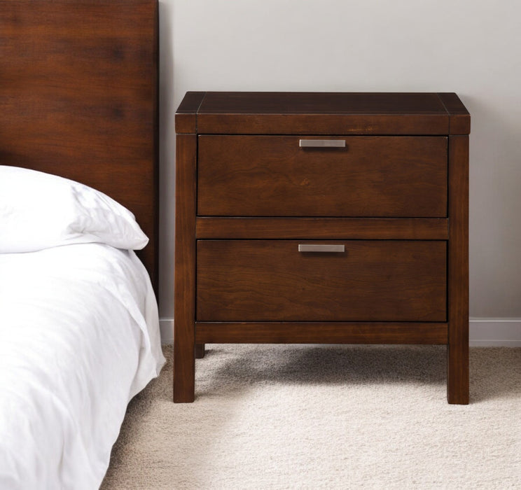 24" Brown Two Drawers Faux Wood Nightstand