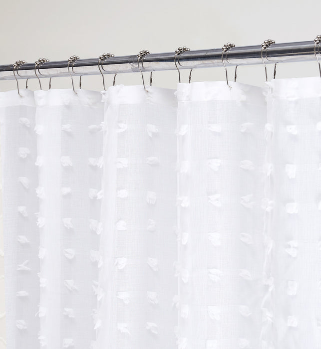 White Puff Sheer Shower Curtain