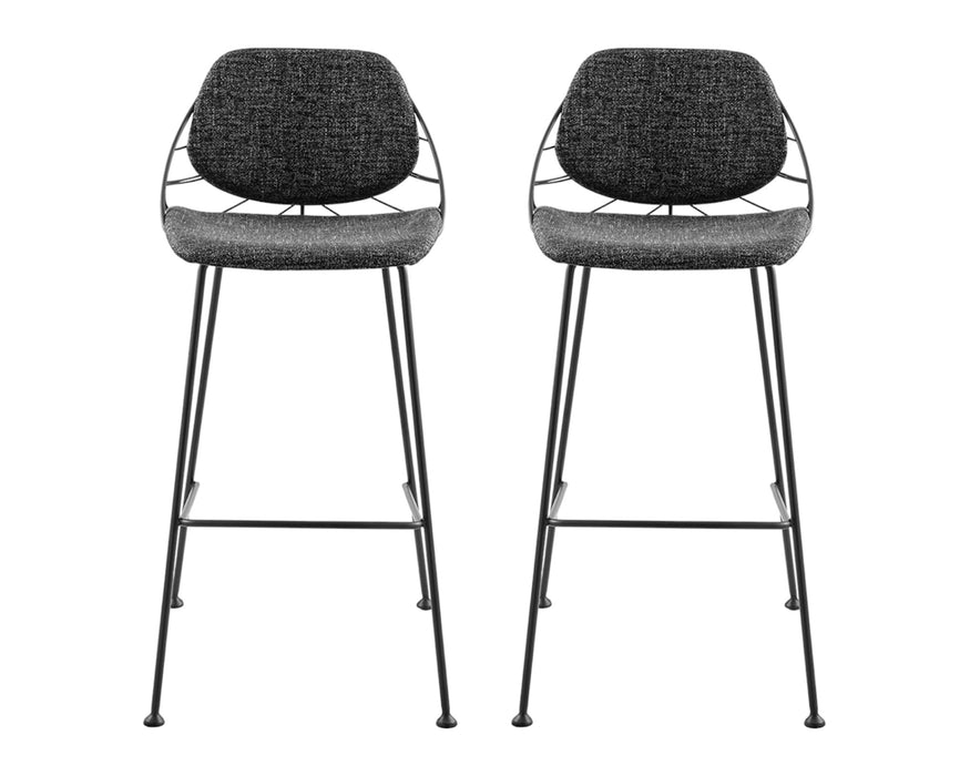 Set of Two 30" Black Steel Low Back Bar Height Bar Chairs