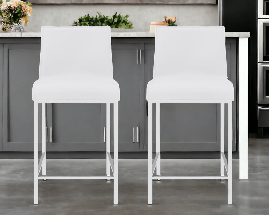 Set of Two 24" White And Silver Steel Low Back Counter Height Bar Chairs