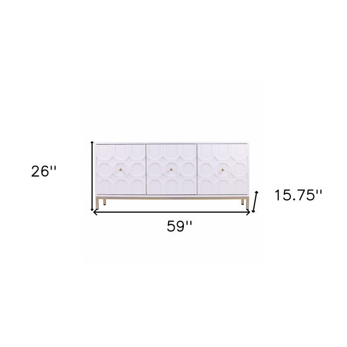 59" White and Gold Sideboard with Three Doors