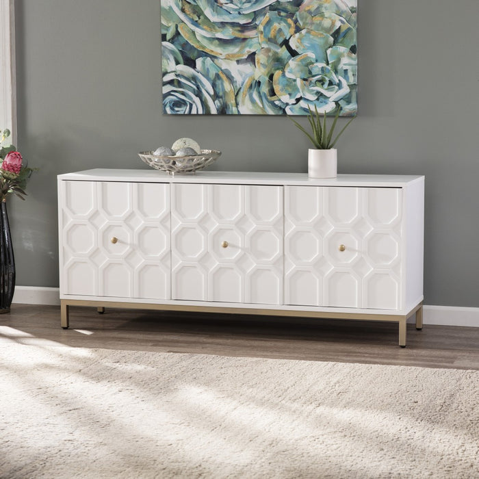 59" White and Gold Sideboard with Three Doors