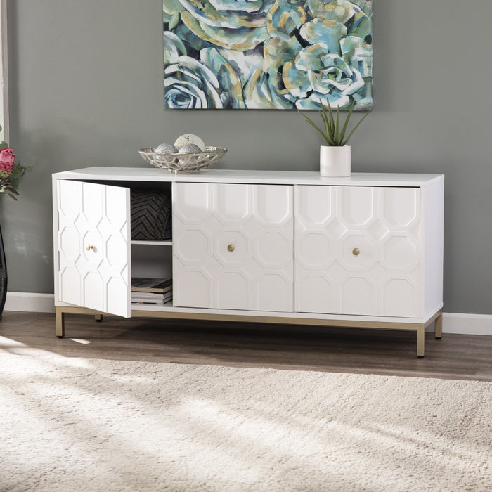 59" White and Gold Sideboard with Three Doors