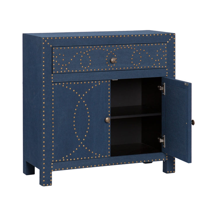 Navy and Brass Nailhead Accent Storage Cabinet