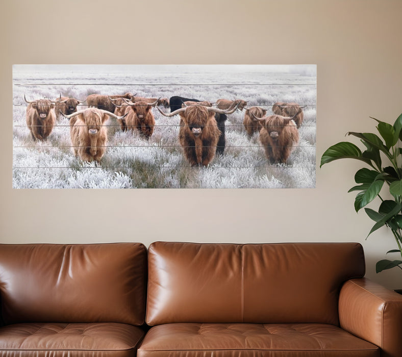 Angelic Highland Cow Herd Wood Plank Wall Art