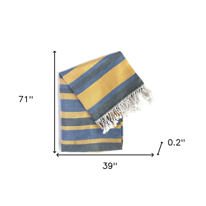 Denim Blue and Yellow Striped Turkish Towel Beach Blanket