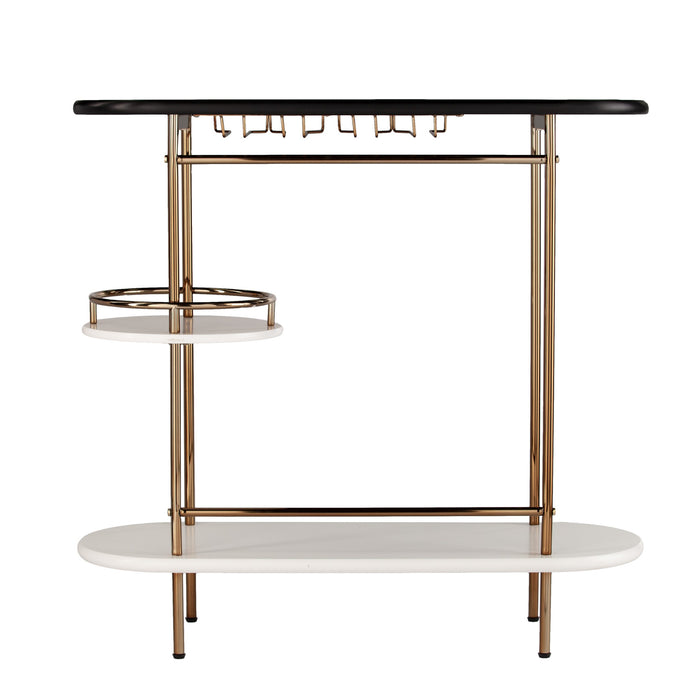 Gold Black and White Metal Oval Bar Cart With Wine Storage