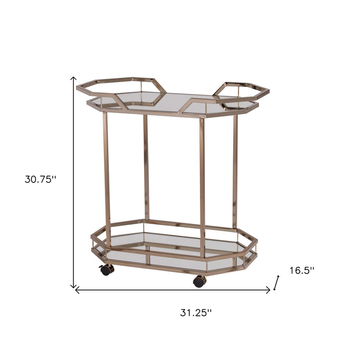 Champagne Iron And Mirrored Glass Rolling Bar Cart