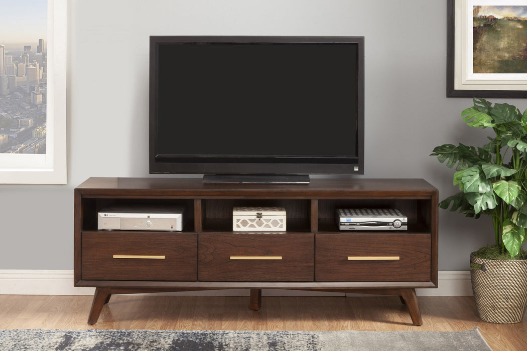 64" Brown Mahogany Solid Wood Open Shelving TV Stand