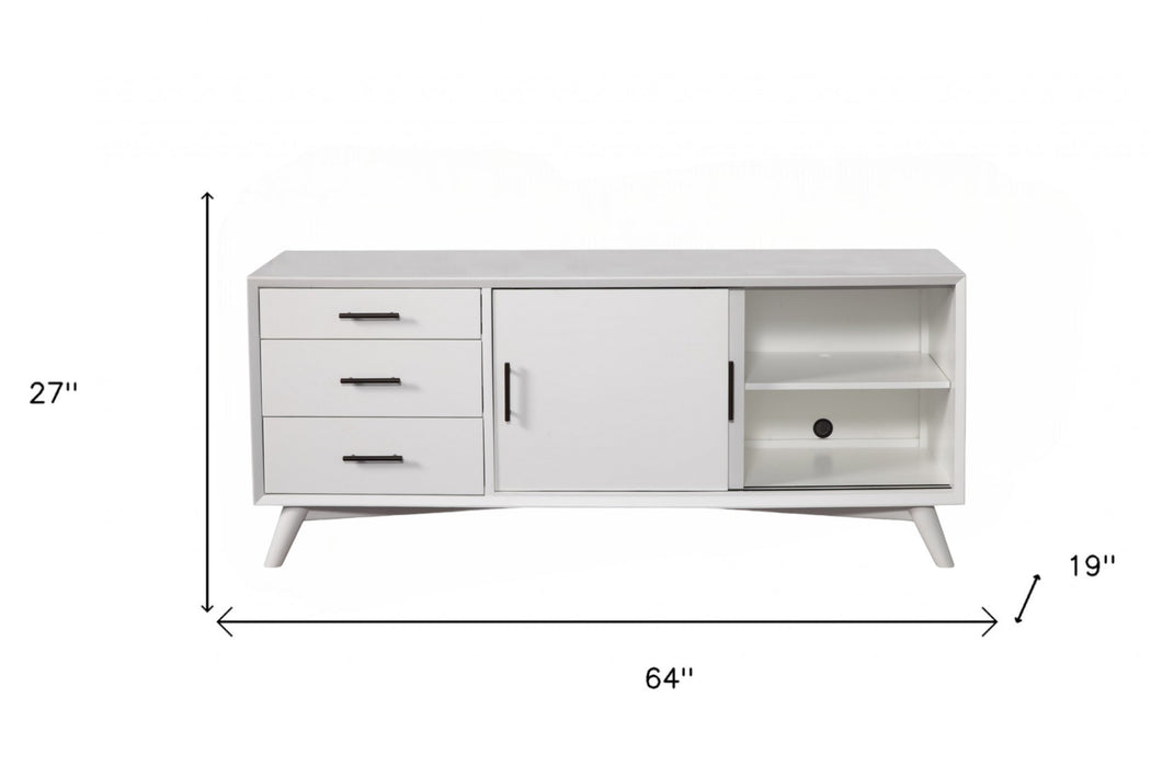 64" White Mahogany Solid Wood Enclosed and Open Storage TV Stand