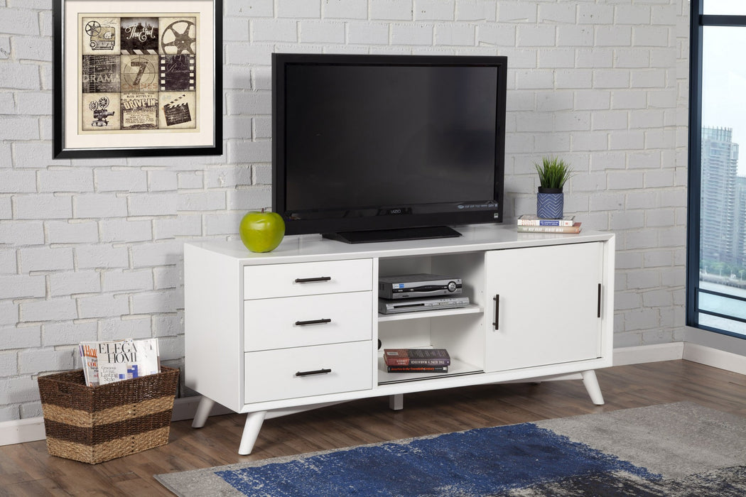 64" White Mahogany Solid Wood Enclosed and Open Storage TV Stand