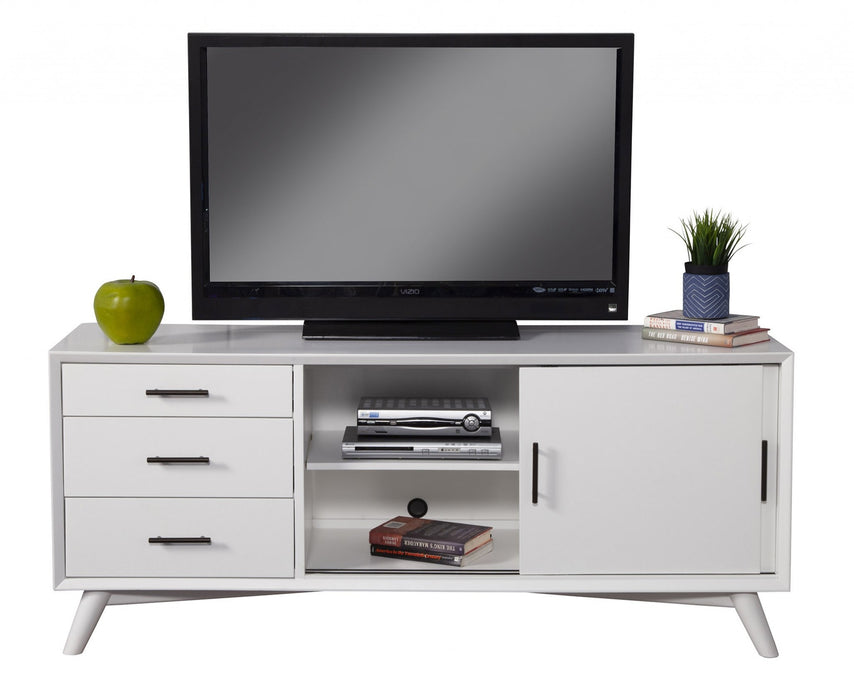 64" White Mahogany Solid Wood Enclosed and Open Storage TV Stand