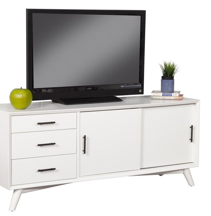 64" White Mahogany Solid Wood Enclosed and Open Storage TV Stand