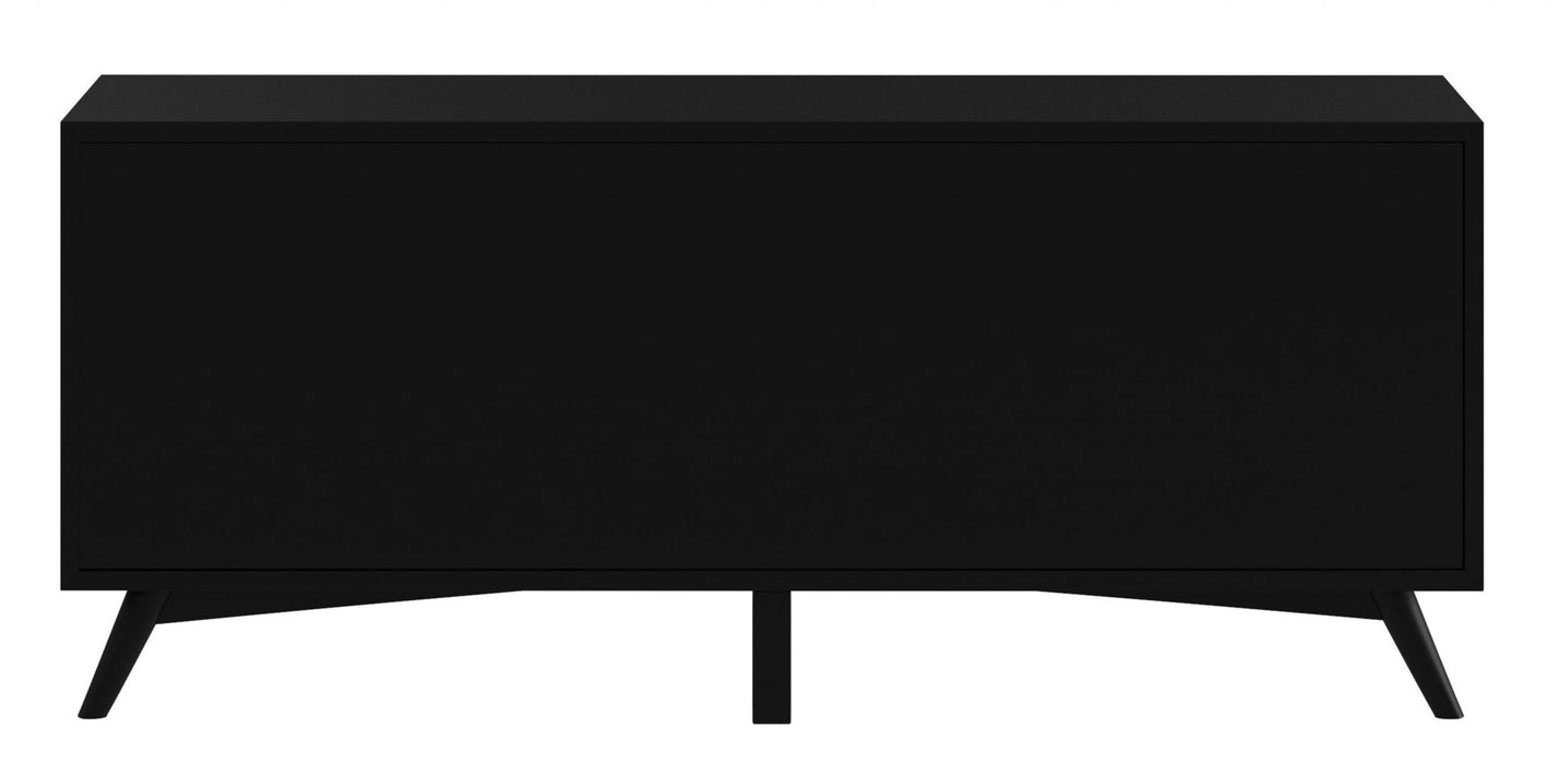 64" Black Mahogany Solid Wood Enclosed and Open Storage TV Stand