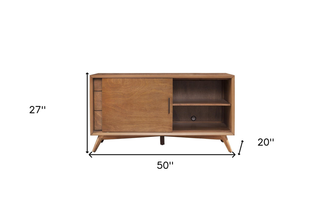 50" Mahogany Solid Wood Enclosed and Open Storage TV Stand