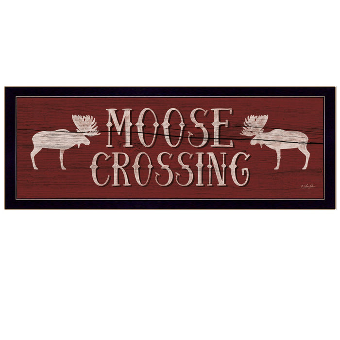 Moose Crossing Black Framed Print Wall Art