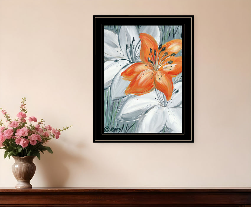 Tiger Lily in Orange 2 Black Framed Print Wall Art