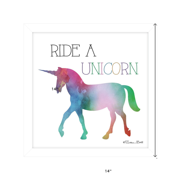 Ride a Unicorn White Framed Print Wall Art