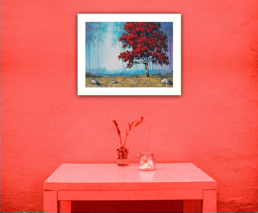 Red Tree 3 White Framed Print Wall Art