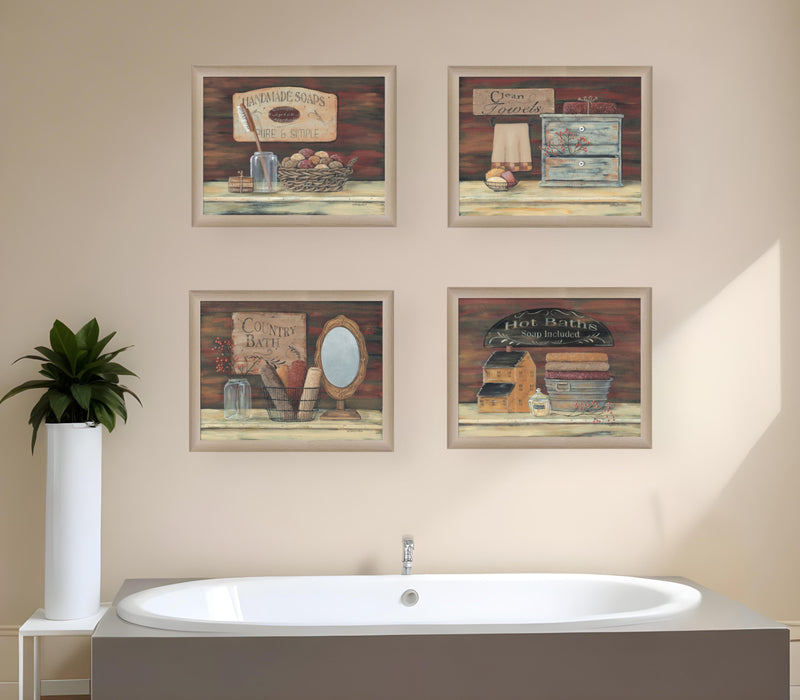 Set Of Four Bathroom COLLECTION I 1 Brown Framed Print Bathroom Wall Art