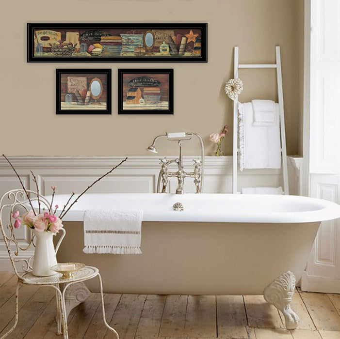 Set Of Three COUNTRY BATH II 5 Black Framed Print Bathroom Wall Art