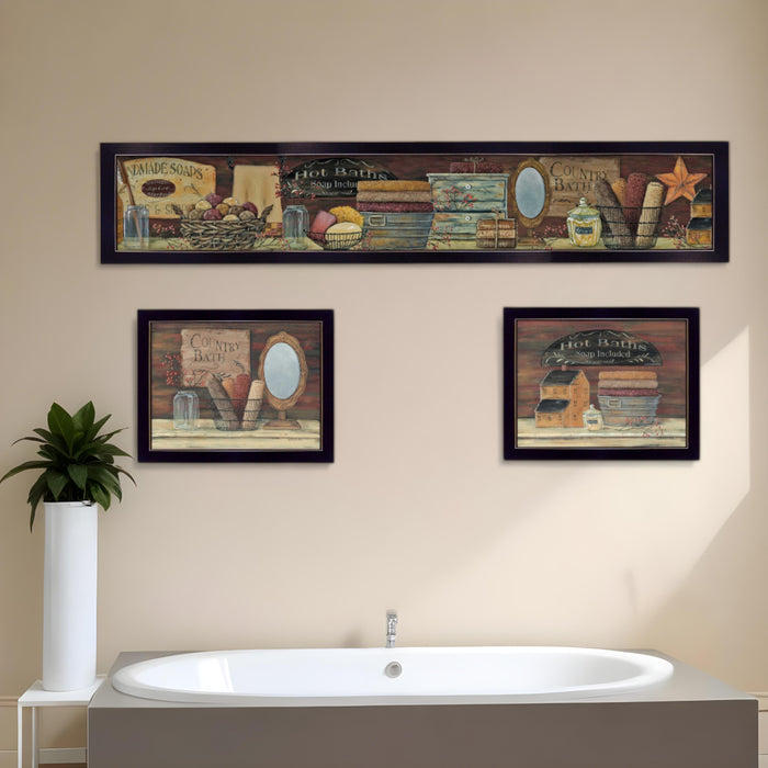 Set Of Three COUNTRY BATH II 6 Black Framed Print Bathroom Wall Art