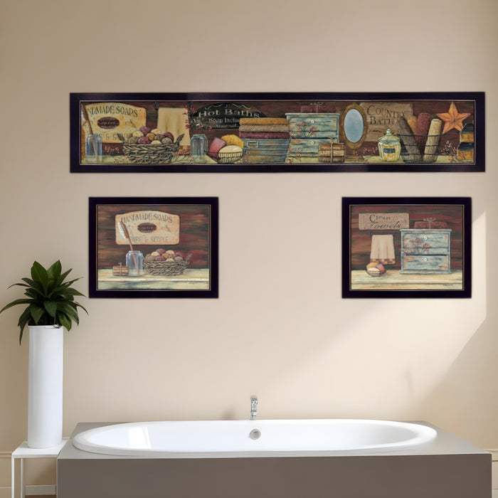 Set Of Three COUNTRY BATH II 9 Black Framed Print Bathroom Wall Art