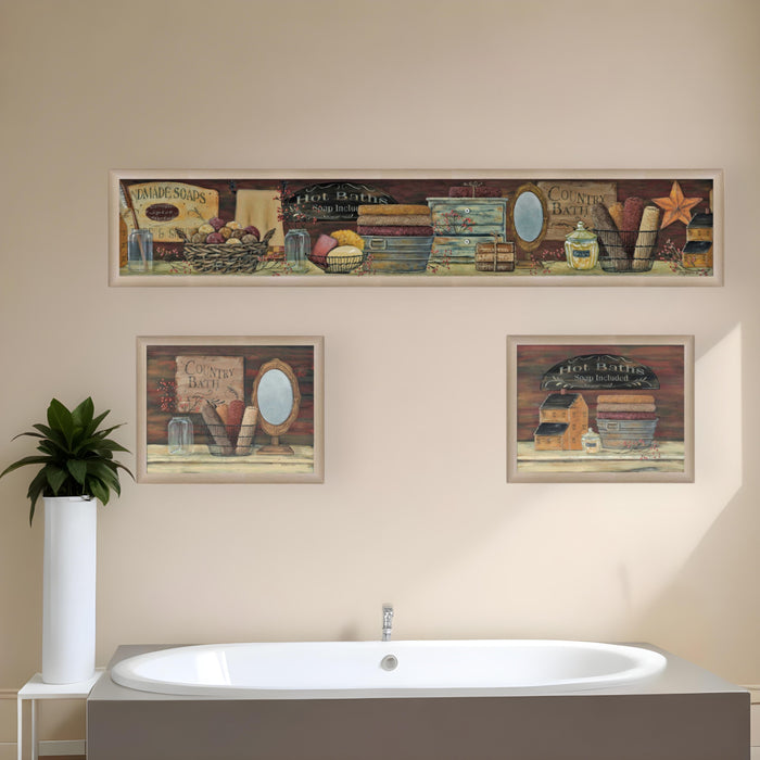 Set Of Three Country Bath II Collection 2 Brown Framed Print Bathroom Wall Art