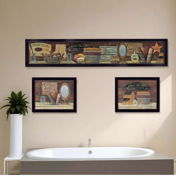 Set Of Three Country Bath 11 Black Framed Print Bathroom Wall Art