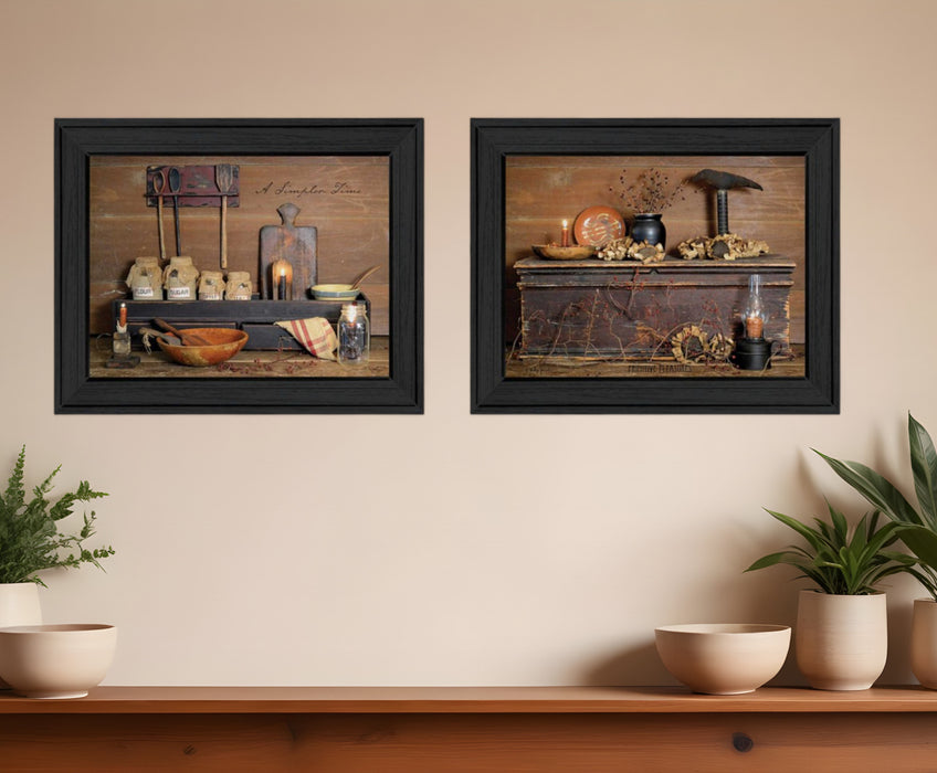 Set Of Two Rustic Black Framed Print Wall Art