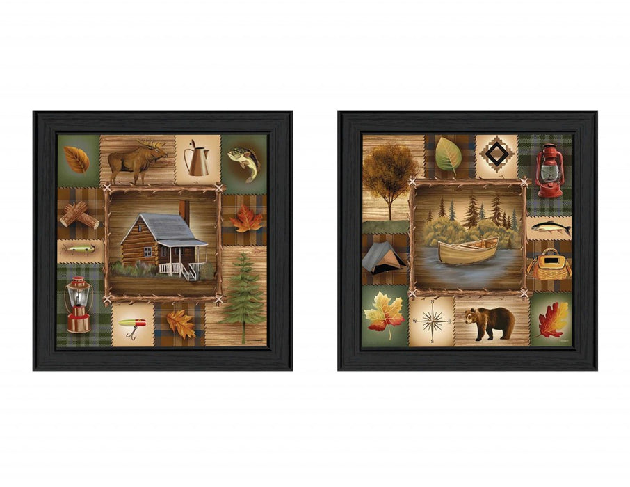 Set Of Two Up North Black Framed Print Wall Art