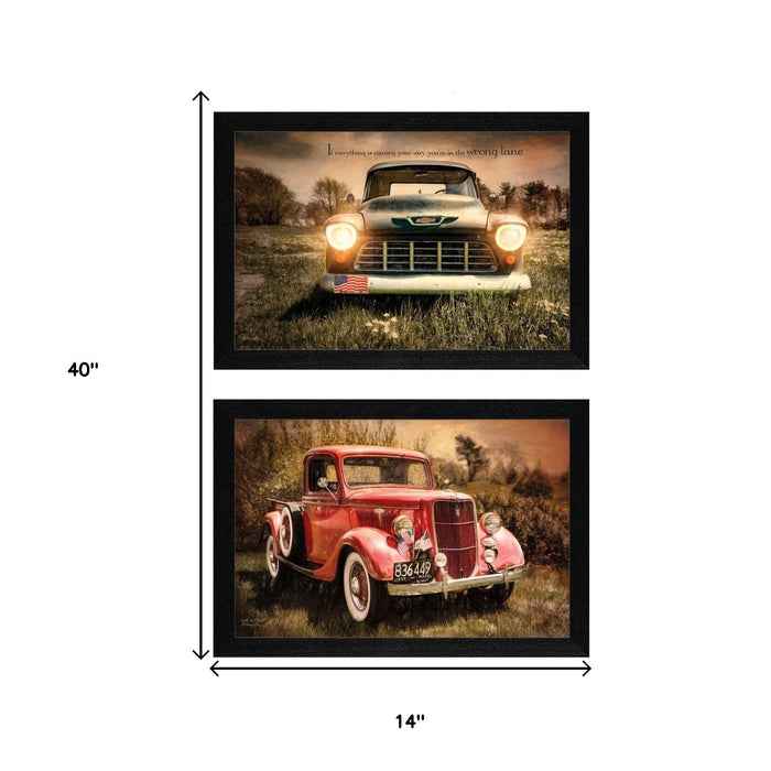 Set Of Two Vintage Trucks Black Framed Print Wall Art