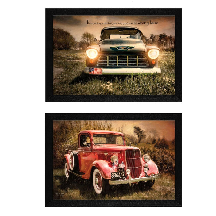 Set Of Two Vintage Trucks Black Framed Print Wall Art