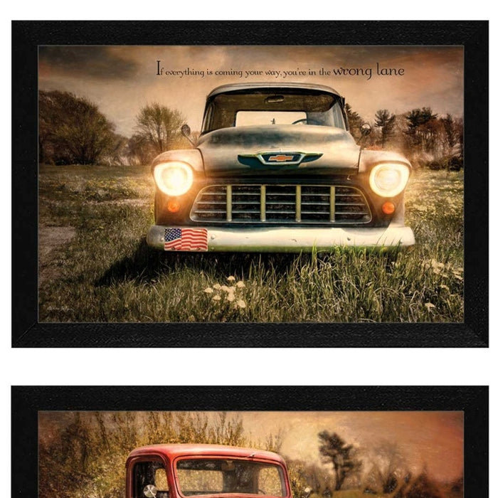 Set Of Two Vintage Trucks Black Framed Print Wall Art